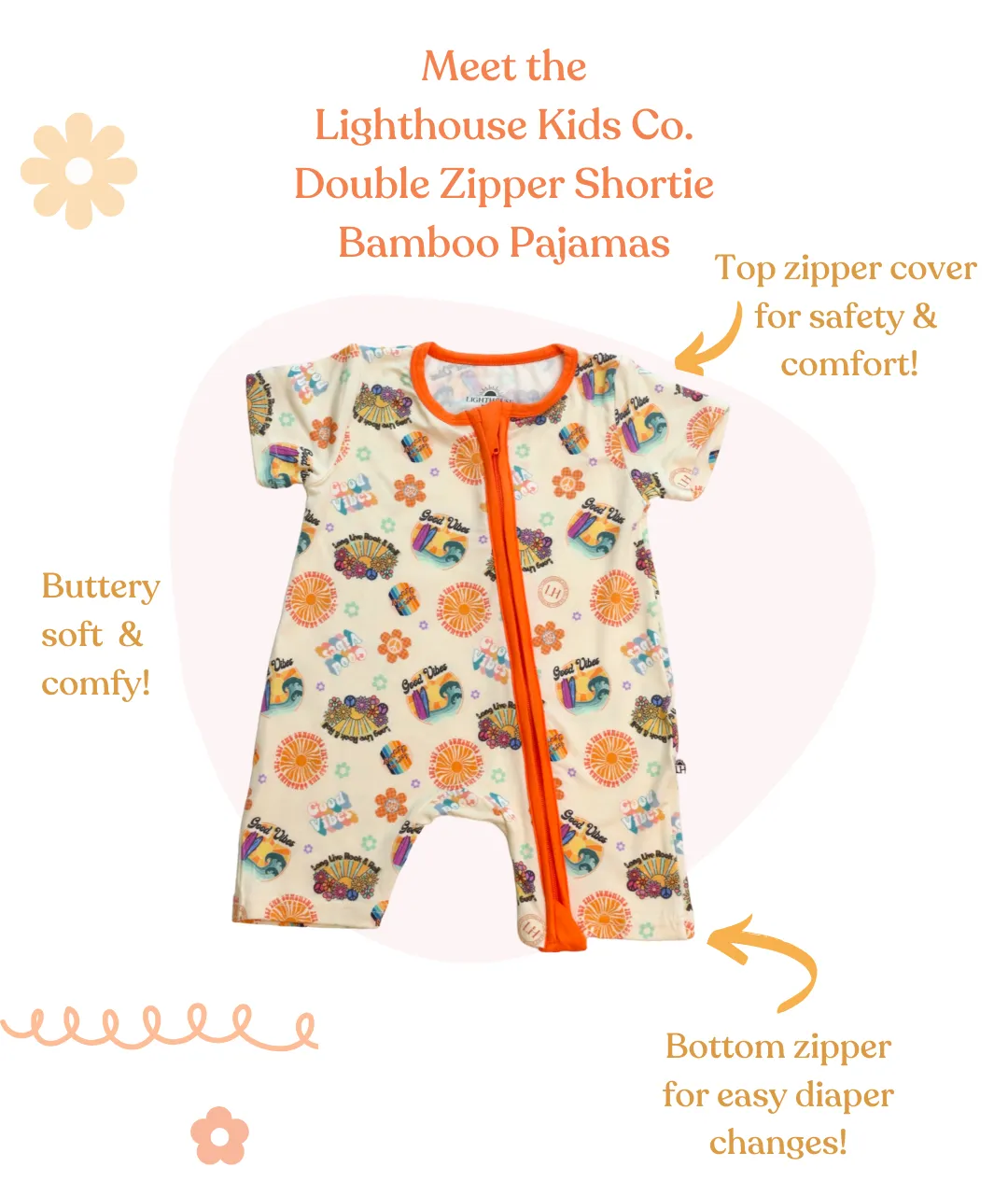 𝐒𝐀𝐋𝐄! 𝟓𝟎% 𝐎𝐅𝐅! Bamboo Baby Pajamas - Double Zipper - Shorties - Good Vibes