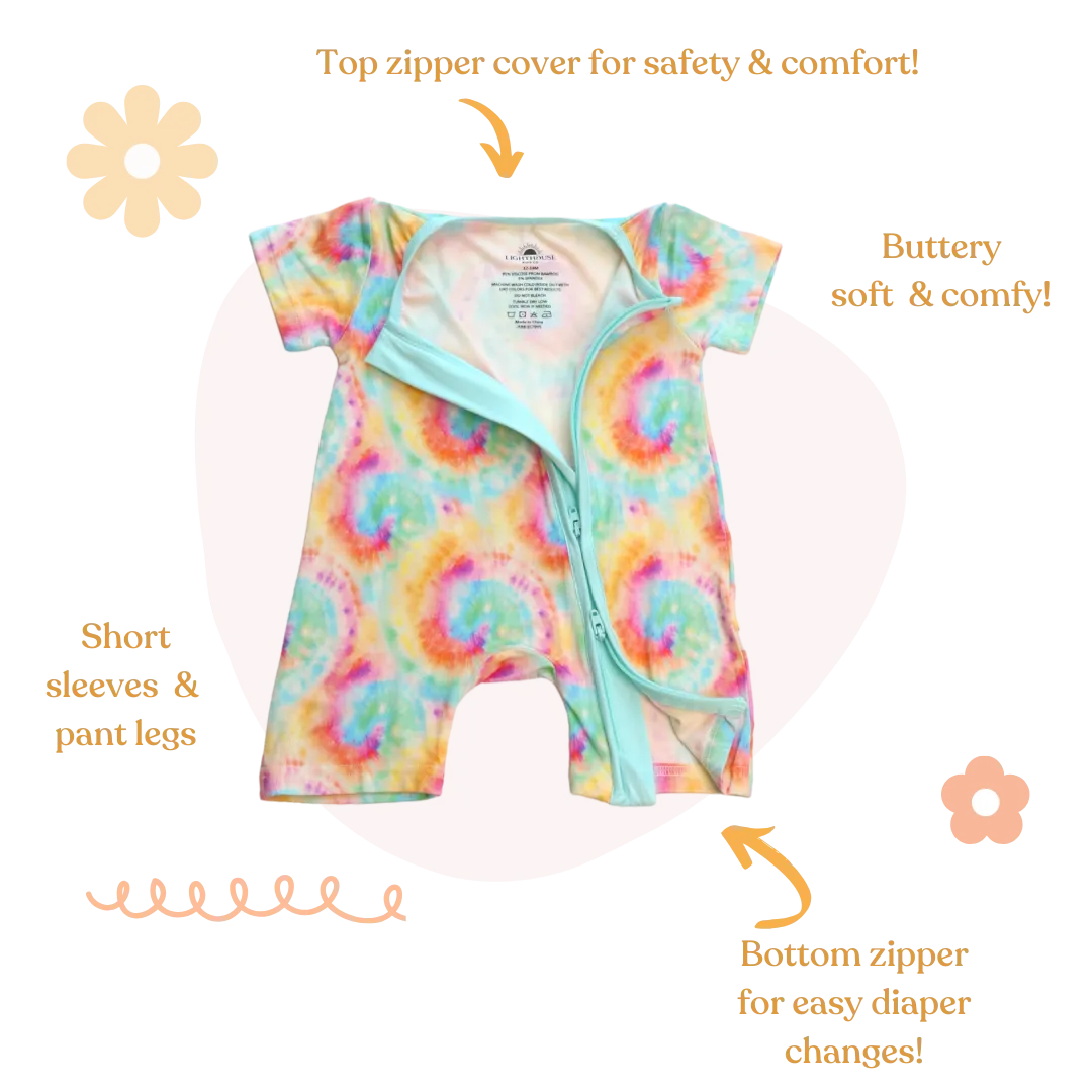 𝐒𝐀𝐋𝐄! 𝟓𝟎% 𝐎𝐅𝐅! Bamboo Baby Pajamas - Double Zipper - Shorties - Tie-Dye