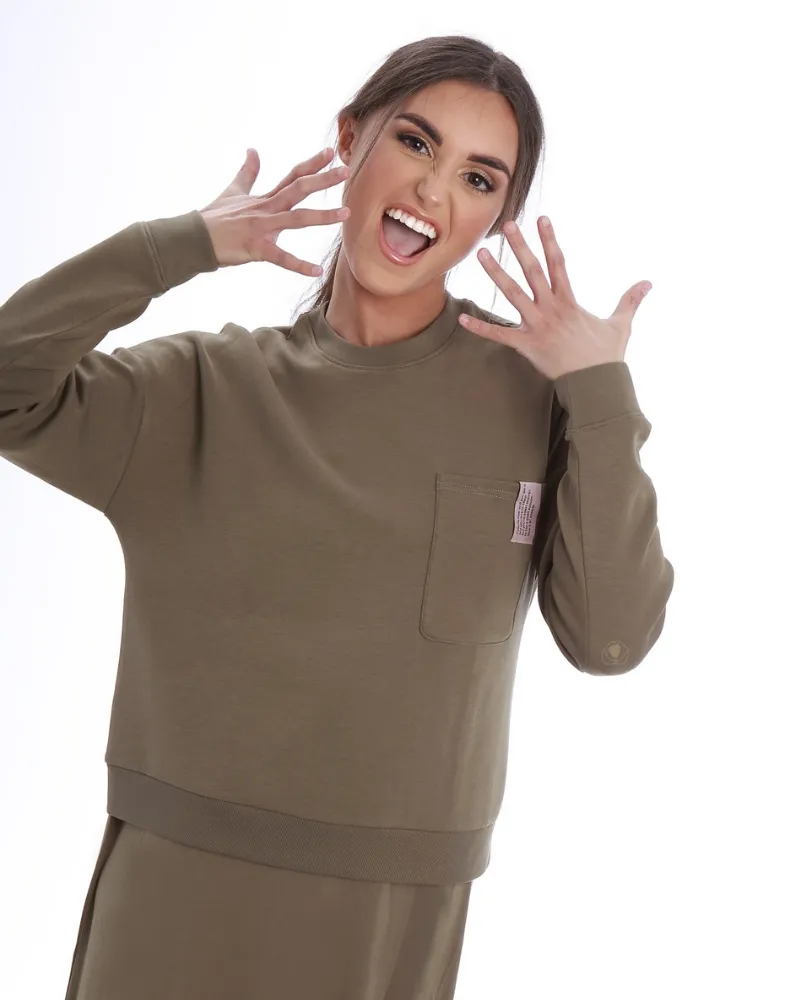 0175 Khaki Scribbler Modal Nightgown & Pullover Set