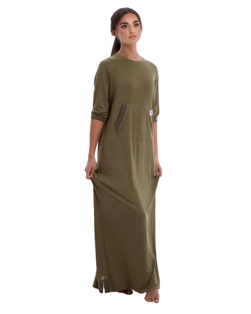 0175 Khaki Scribbler Modal Nightgown & Pullover Set