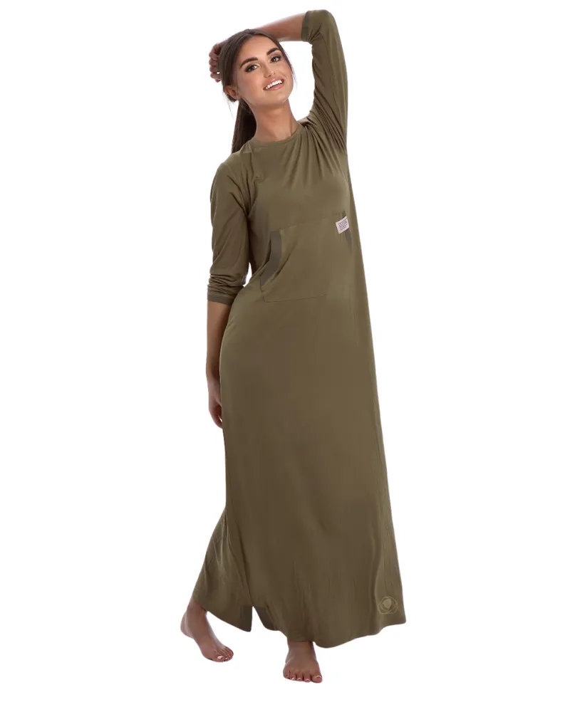 0175 Khaki Scribbler Modal Nightgown & Pullover Set