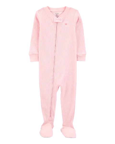 1-Piece Heart Thermal Footie Pajamas
