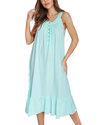 100% Cotton Nightgowns for Women Soft Ladies Gowns Sleepwear Long Sleeveless Nightgown Green XXL