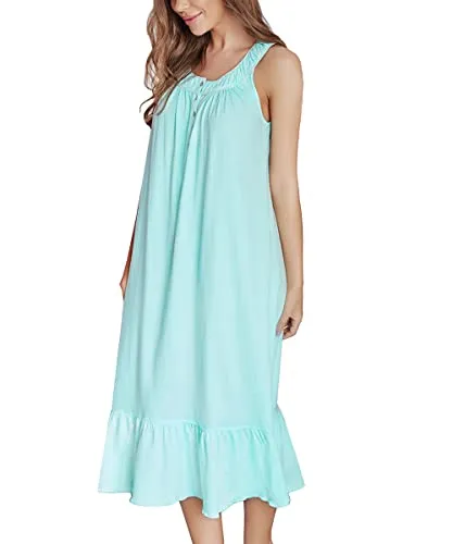 100% Cotton Nightgowns for Women Soft Ladies Gowns Sleepwear Long Sleeveless Nightgown Green XXL