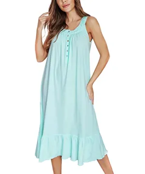 100% Cotton Nightgowns for Women Soft Ladies Gowns Sleepwear Long Sleeveless Nightgown Green XXL