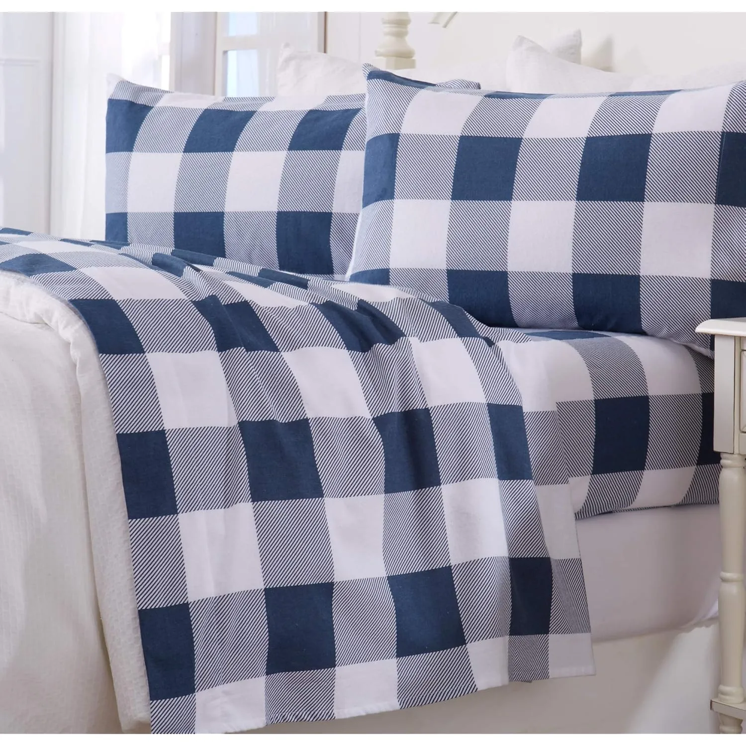 100% Turkish Cotton Buffalo Check Plaid Twin Flannel Sheets Set | Deep Pocket,