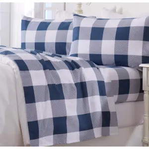 100% Turkish Cotton Buffalo Check Plaid Twin Flannel Sheets Set | Deep Pocket,