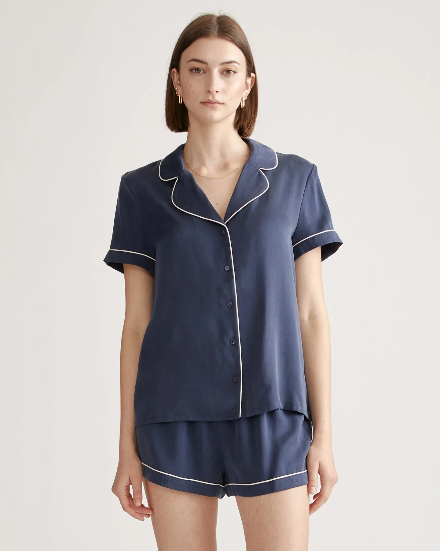 100% Washable Silk Pajama Top with Piping