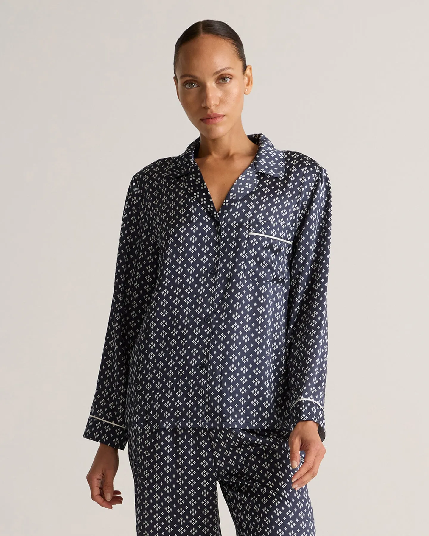 100% Washable Silk Satin Pajama Long Sleeve Top