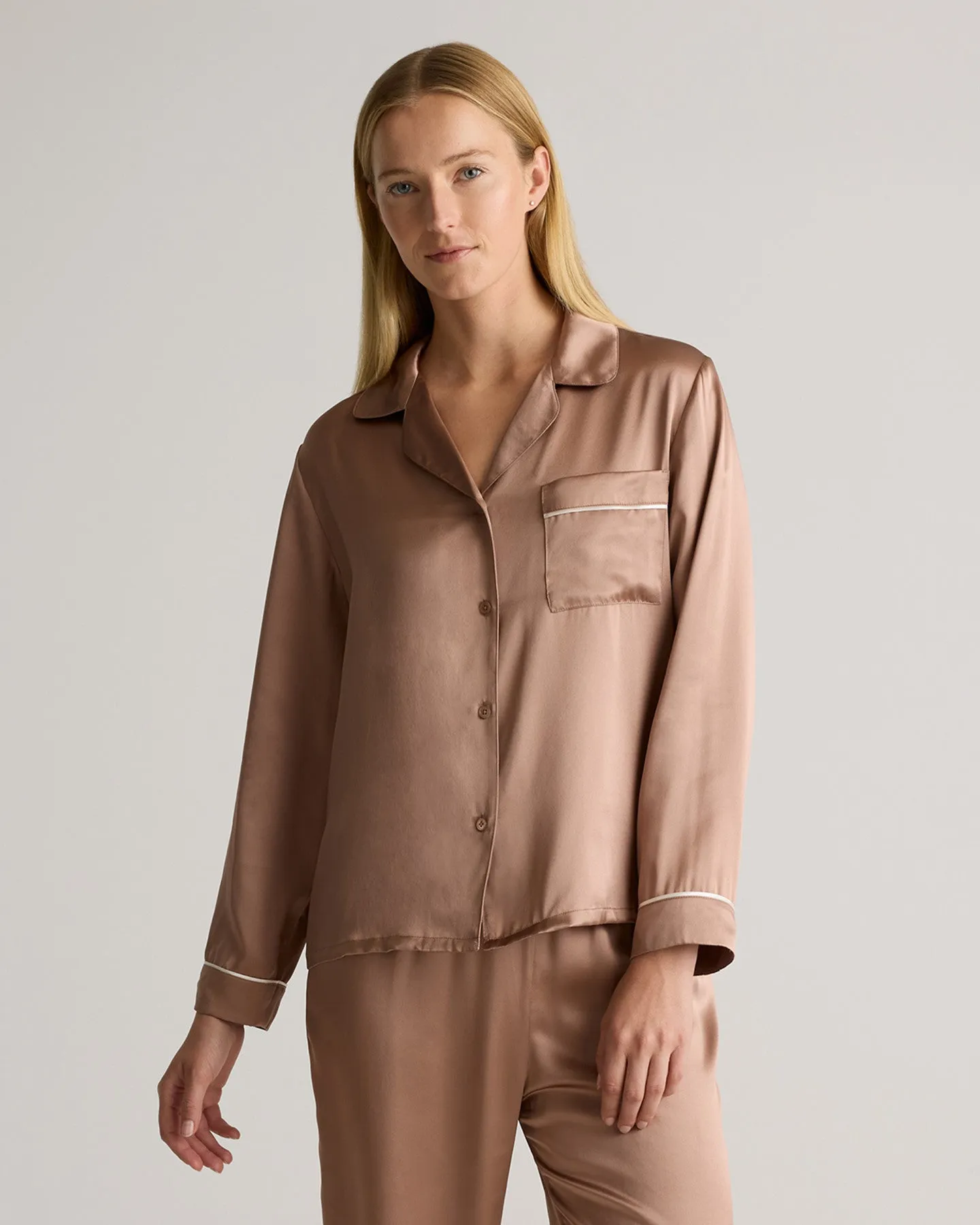 100% Washable Silk Satin Pajama Long Sleeve Top