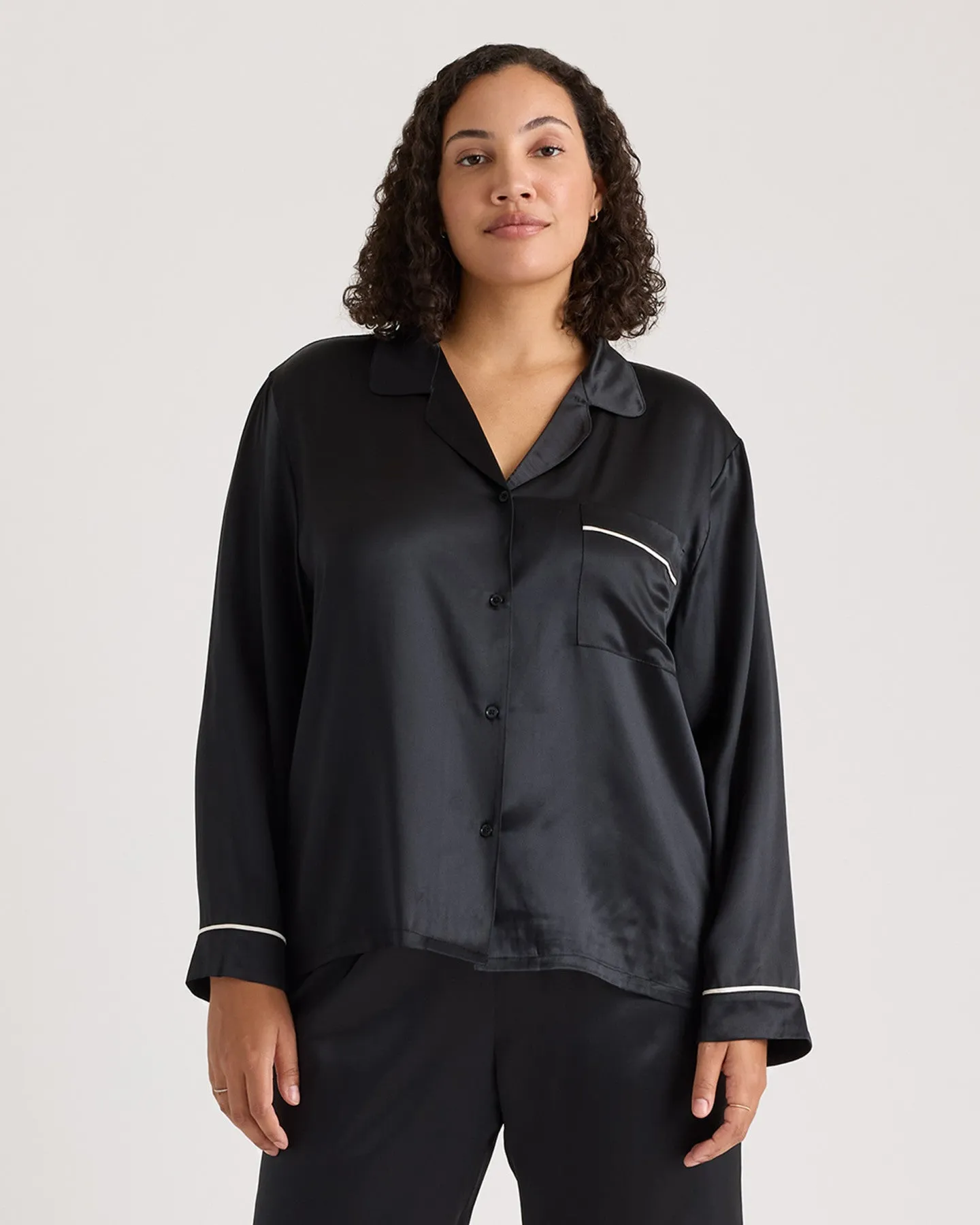 100% Washable Silk Satin Pajama Long Sleeve Top