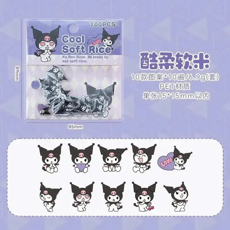 100pcs Sanrio Cartoon Sticker Pochacco Kuromi Melody Kitty Kawaii Stickers Student Stationery Supplies Birthday Gifts