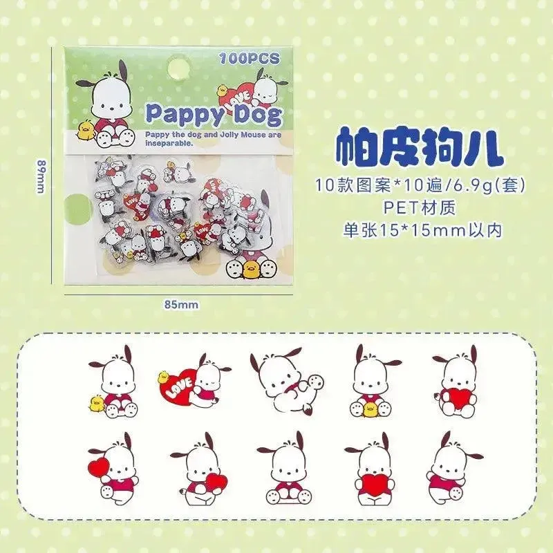 100pcs Sanrio Cartoon Sticker Pochacco Kuromi Melody Kitty Kawaii Stickers Student Stationery Supplies Birthday Gifts