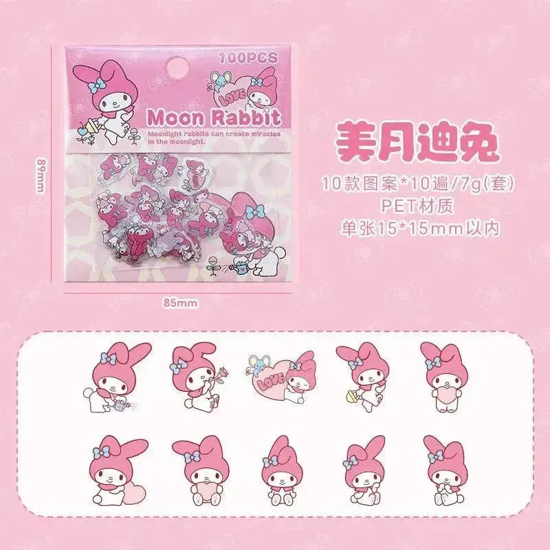 100pcs Sanrio Cartoon Sticker Pochacco Kuromi Melody Kitty Kawaii Stickers Student Stationery Supplies Birthday Gifts