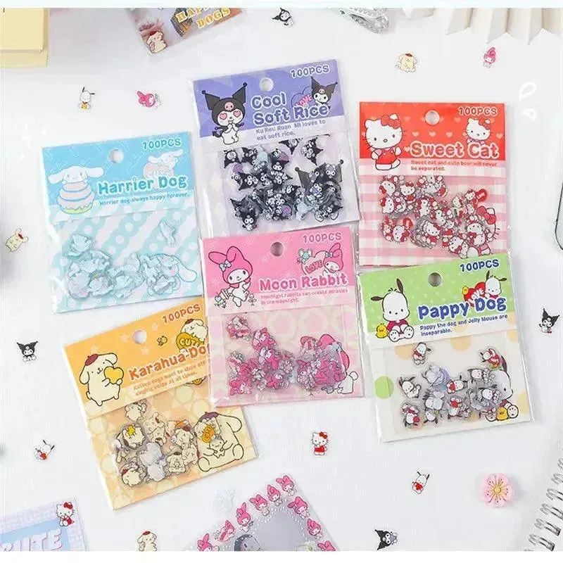 100pcs Sanrio Cartoon Sticker Pochacco Kuromi Melody Kitty Kawaii Stickers Student Stationery Supplies Birthday Gifts