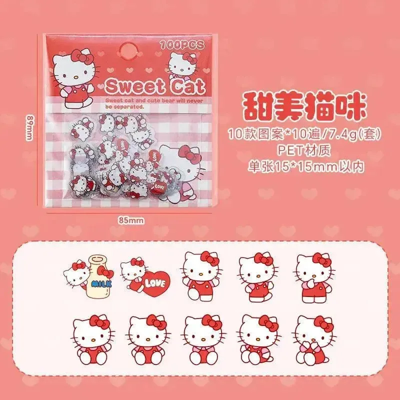 100pcs Sanrio Cartoon Sticker Pochacco Kuromi Melody Kitty Kawaii Stickers Student Stationery Supplies Birthday Gifts