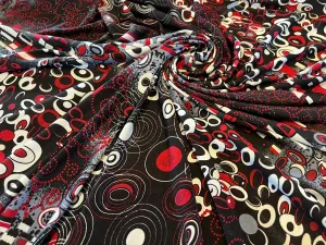 #1057 Black Red & White modern geometric 95% Cotton 5% Elastane two way stretch  Remnant