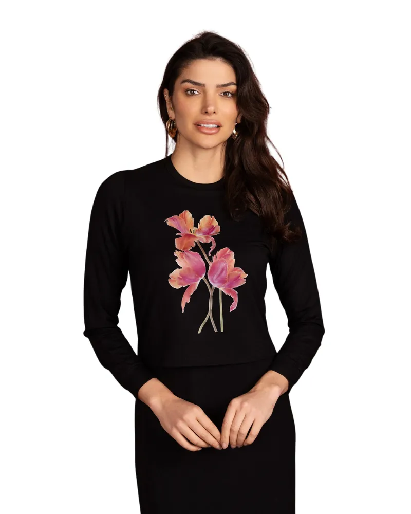 1103 Floral Print Black Cotton Nursing Nightgown