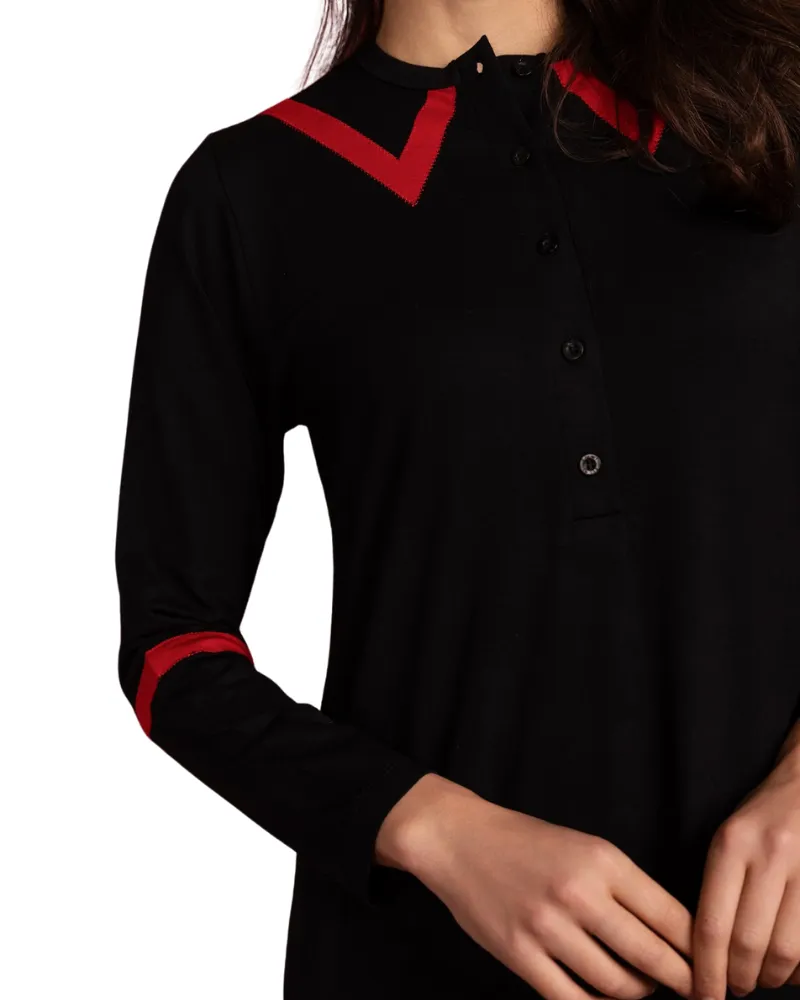 1106 Mock Collar Black Button Down Cotton Nightgown