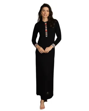 1116 Striped Trim Black Button Down Cotton Nightgown