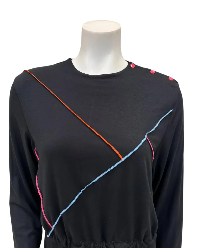 11904 Black Multicolor Topstitched Cotton Nursing Nightgown