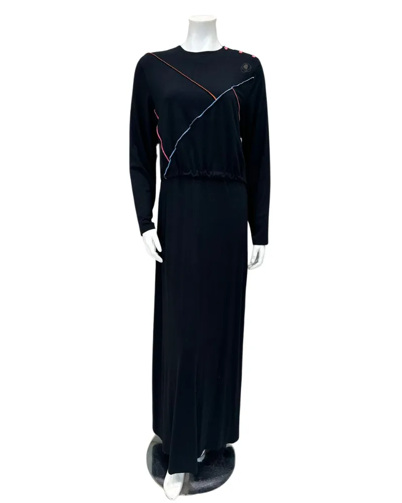 11904 Black Multicolor Topstitched Cotton Nursing Nightgown