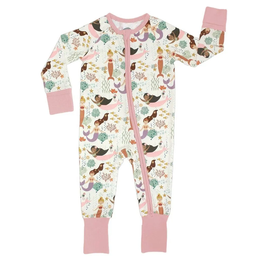 12-18 M Zip Up Mermaids Convertible Footie Pajamas