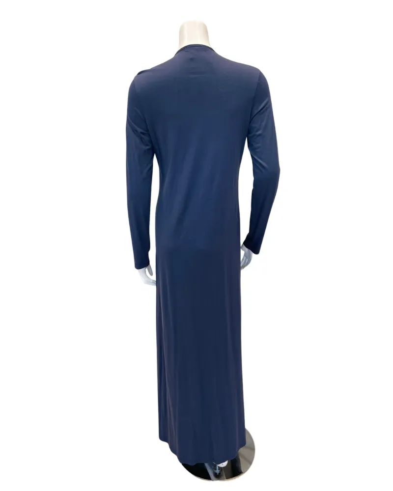 12957 Carbon Blue Wing Style Lace Trim and Cuff Cotton Button Down Nightgown