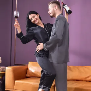 19 Momme  Black Silk Couple Pajama Sets
