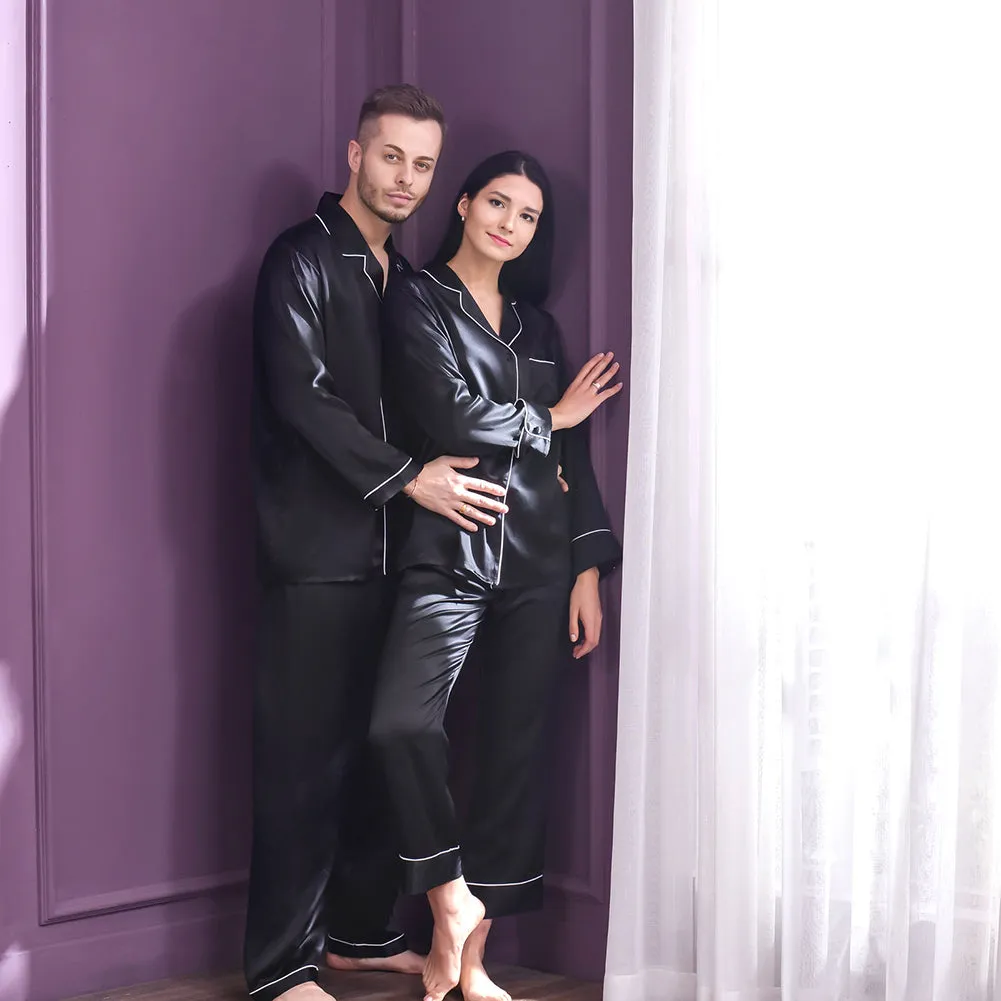 19 Momme  Black Silk Couple Pajama Sets