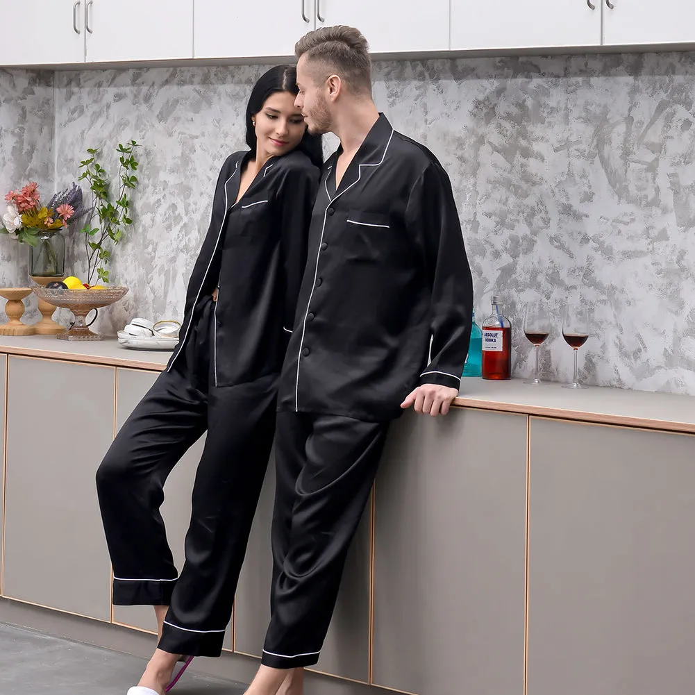 19 Momme  Black Silk Couple Pajama Sets