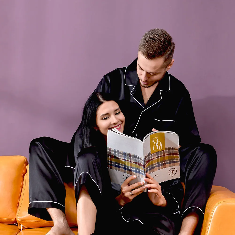19 Momme  Black Silk Couple Pajama Sets