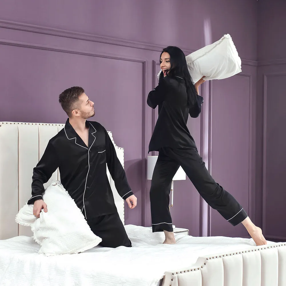19 Momme  Black Silk Couple Pajama Sets