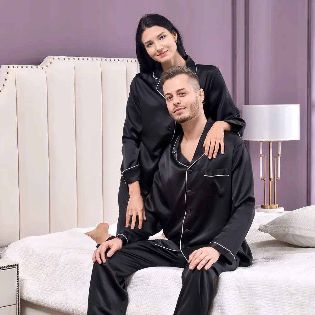 19 Momme  Black Silk Couple Pajama Sets