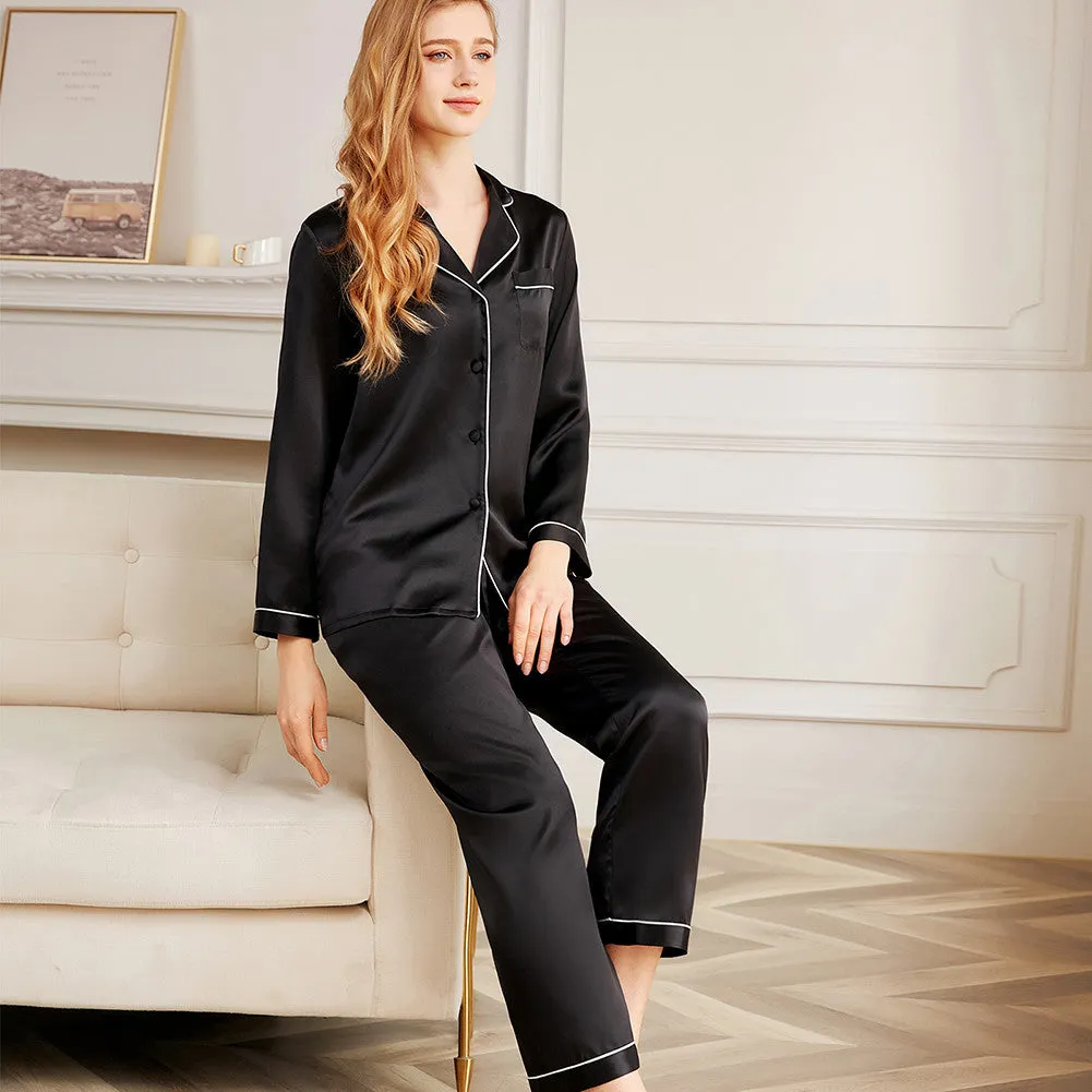 19 Momme V Neck Long Classic Silk Pajamas Set
