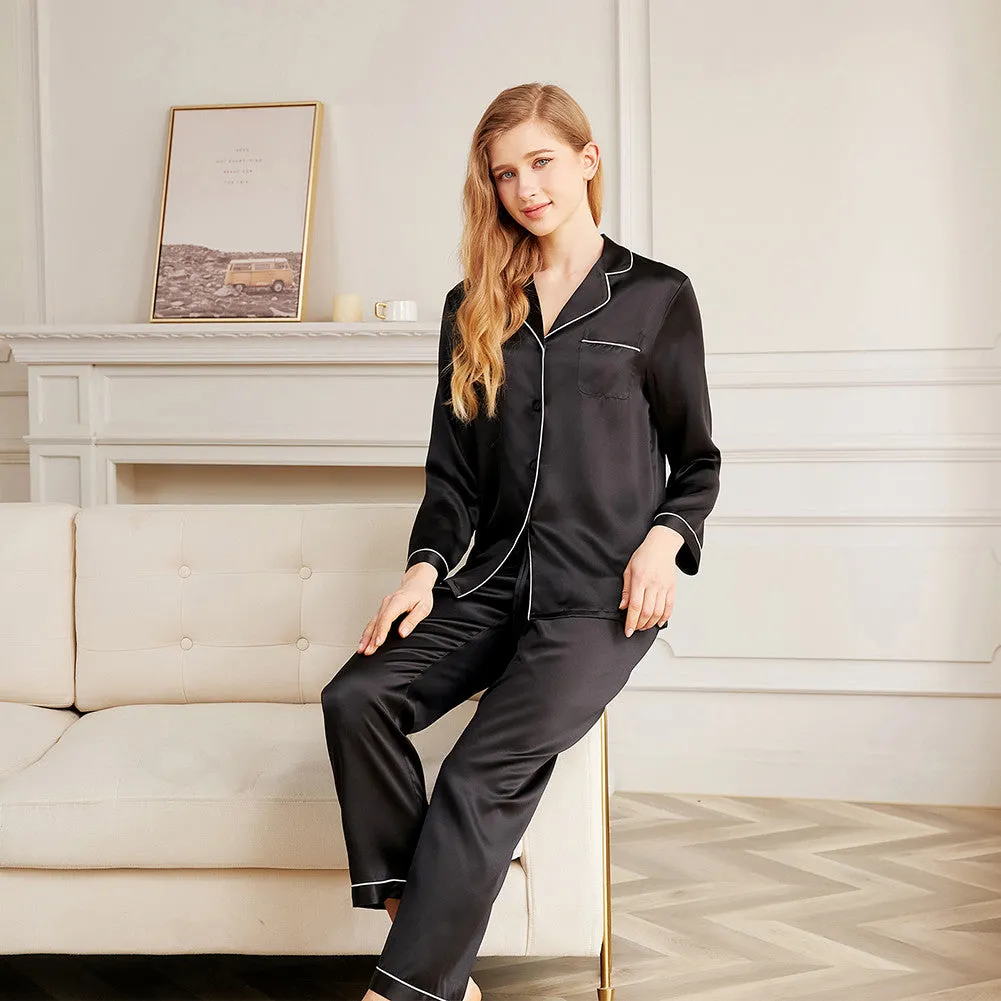 19 Momme V Neck Long Classic Silk Pajamas Set