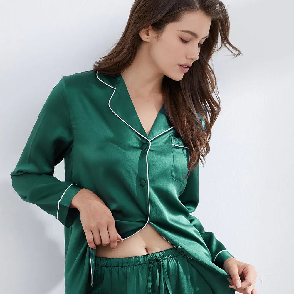19 Momme V Neck Long Classic Silk Pajamas Set