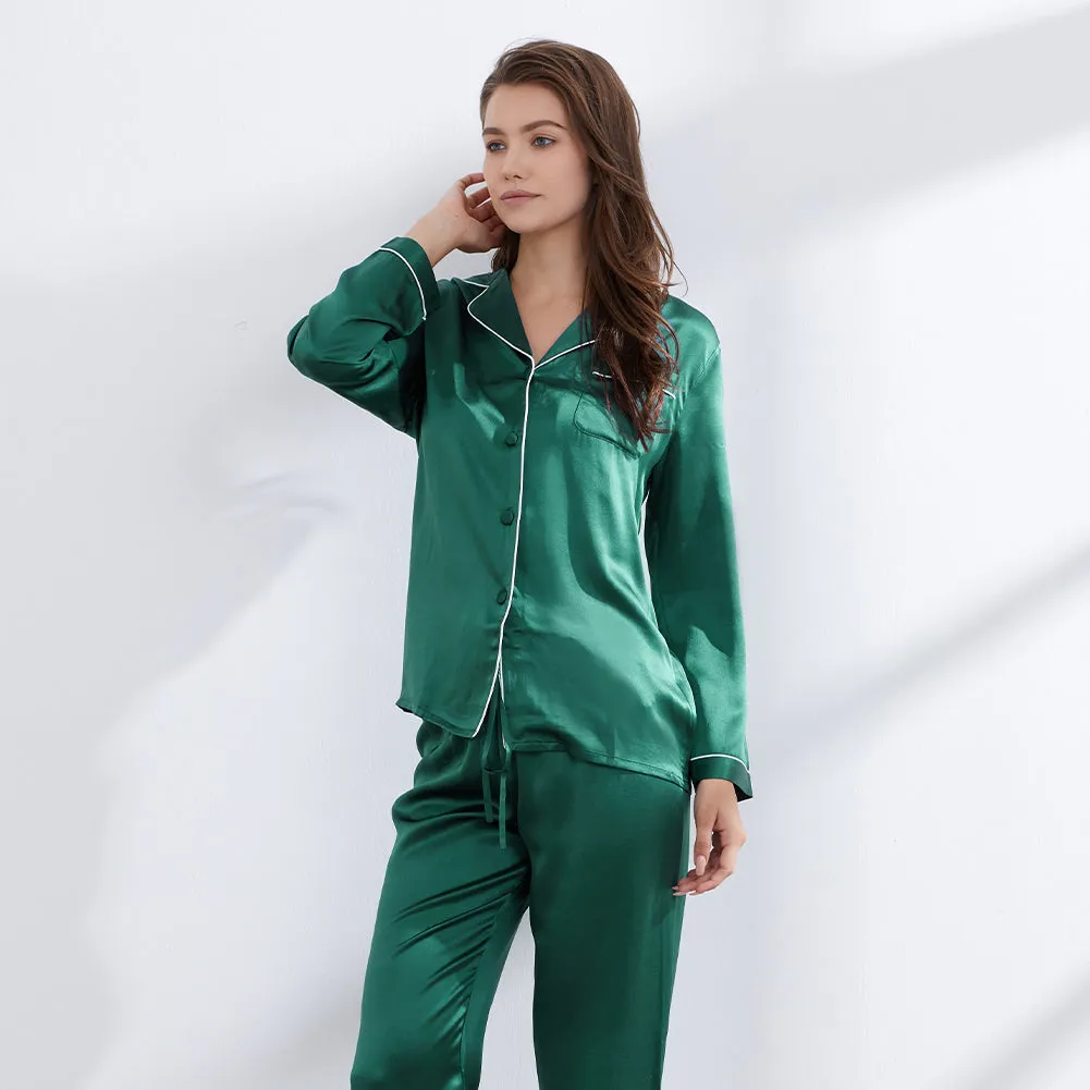 19 Momme V Neck Long Classic Silk Pajamas Set