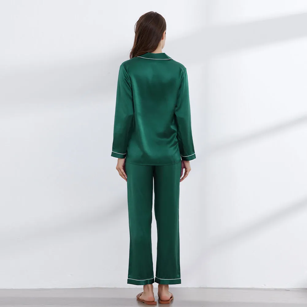 19 Momme V Neck Long Classic Silk Pajamas Set