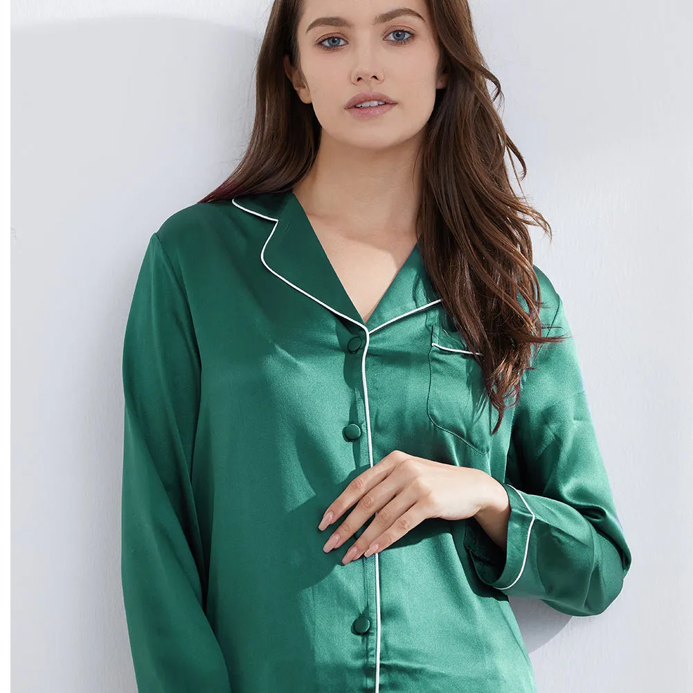 19 Momme V Neck Long Classic Silk Pajamas Set