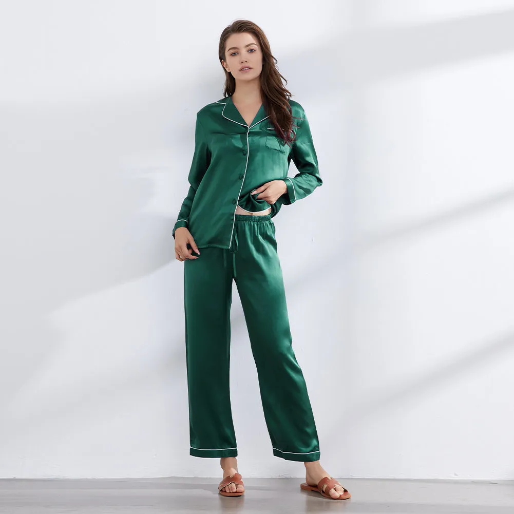 19 Momme V Neck Long Classic Silk Pajamas Set