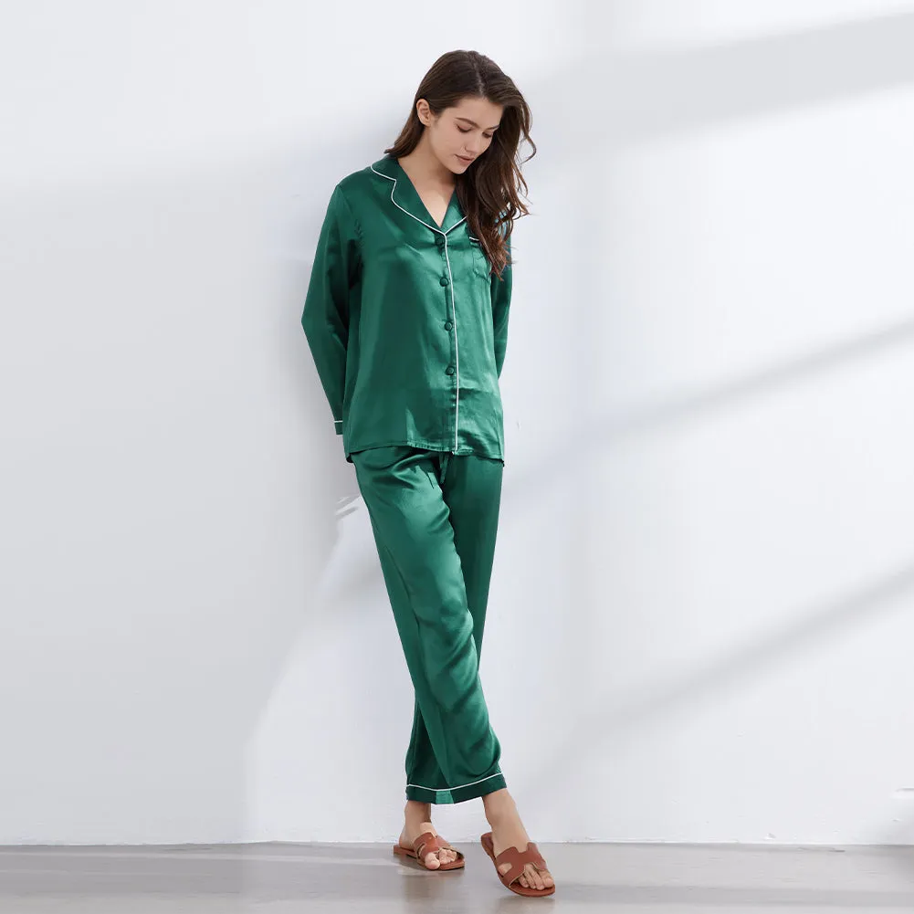 19 Momme V Neck Long Classic Silk Pajamas Set