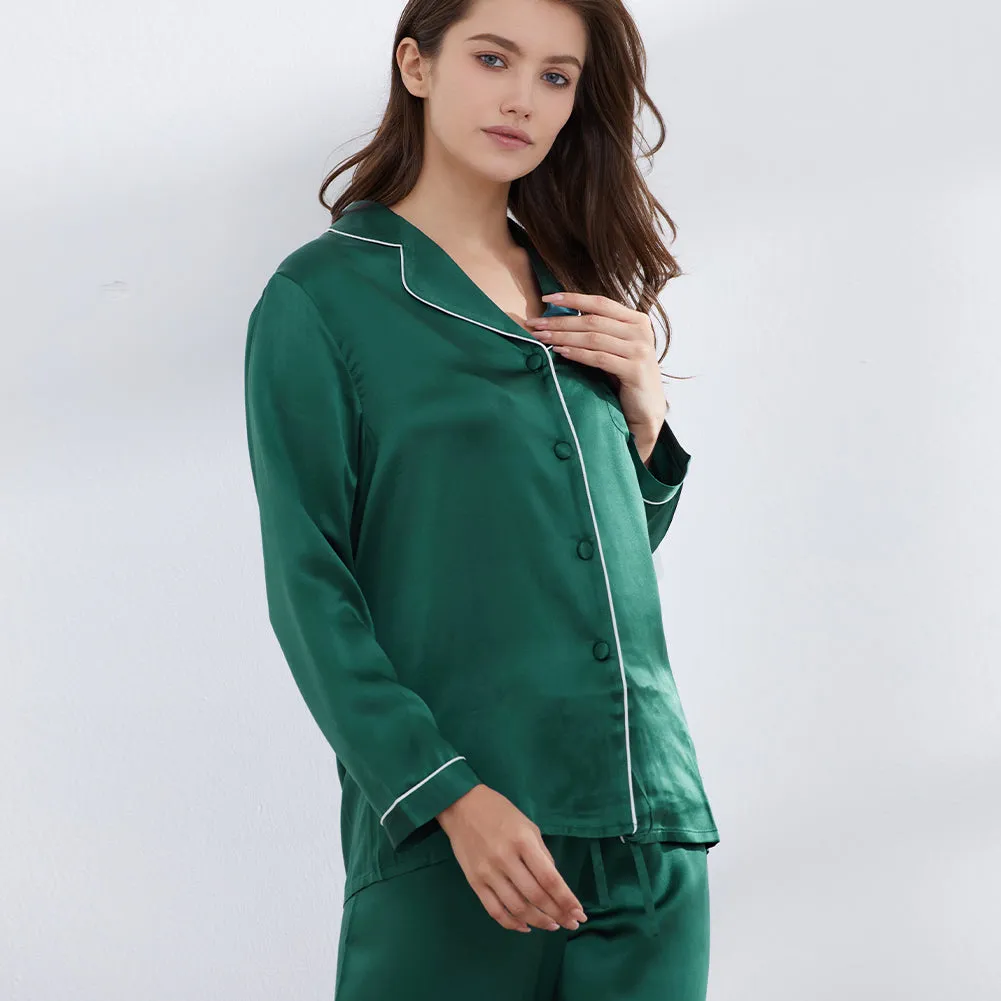 19 Momme V Neck Long Classic Silk Pajamas Set