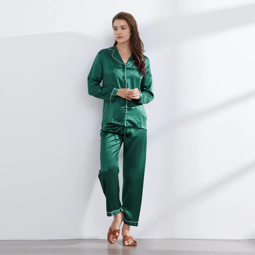 19 Momme V Neck Long Classic Silk Pajamas Set