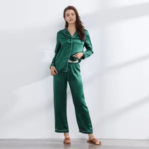 19 Momme V Neck Long Classic Silk Pajamas Set