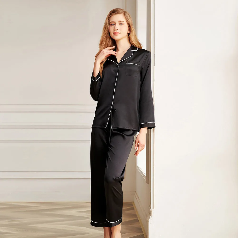 19 Momme V Neck Long Classic Silk Pajamas Set
