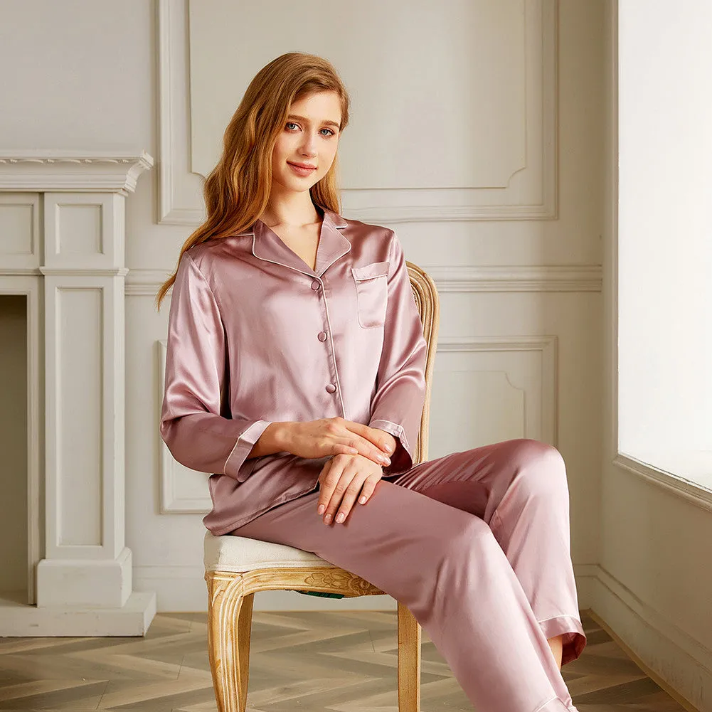19 Momme V Neck Long Classic Silk Pajamas Set