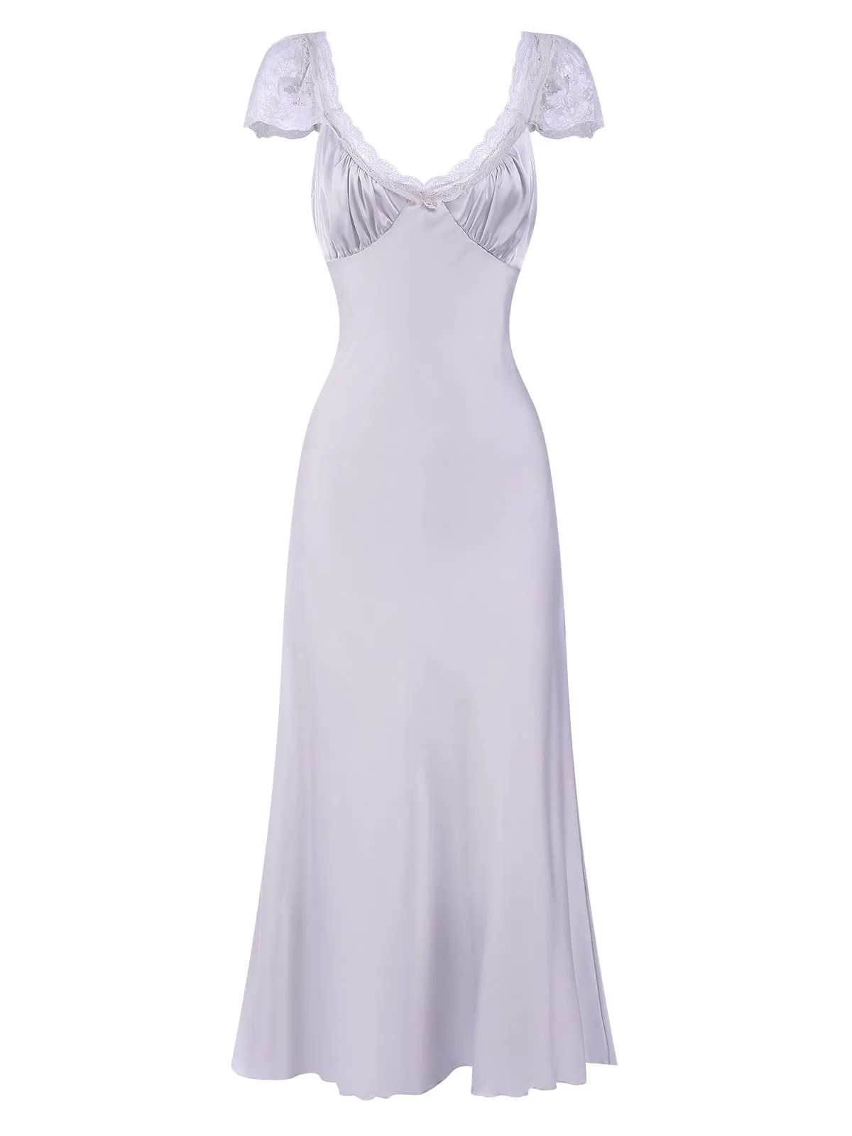 1930s Solid Deep V-Neck Lace Trim Nightgown