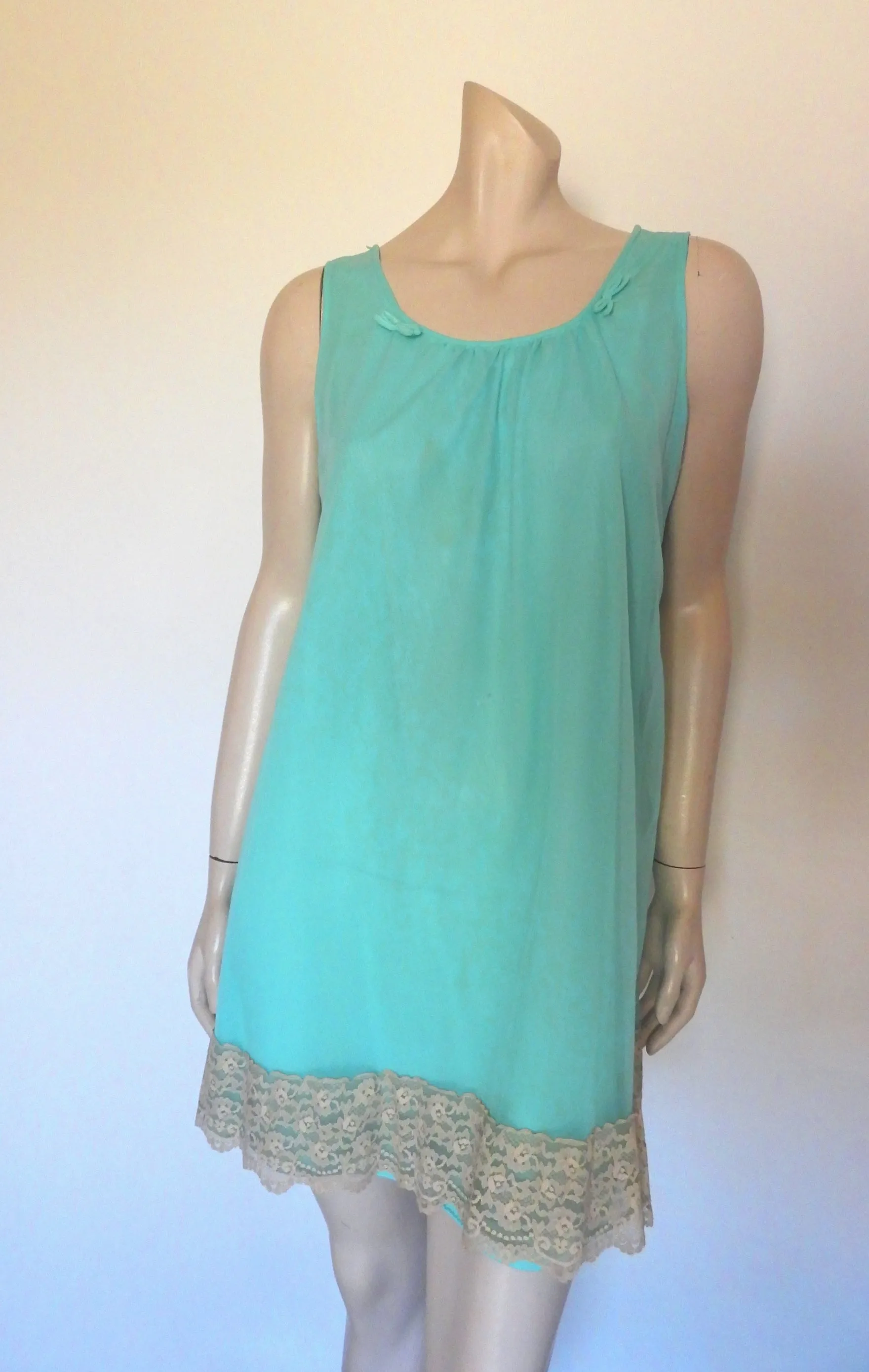 1960s Aqua Mini Gown and Robe Set - M