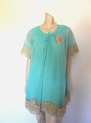 1960s Aqua Mini Gown and Robe Set - M